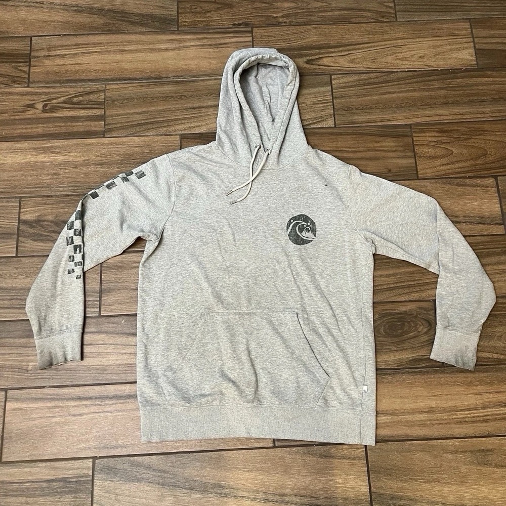 Quiksilver Pullover Hoodie Gray Graphic Fleece Men’s XL Sweatshirt